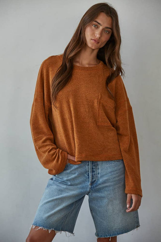 RJ3523 | Knit Polyester Spandex Front Pocket Pullover Top