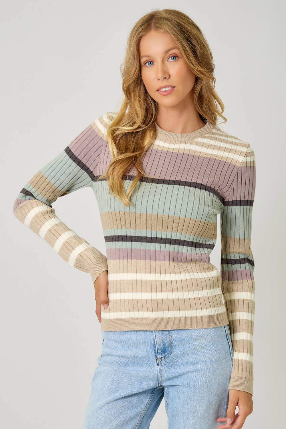 60429 Color Block Striped Sweater Top