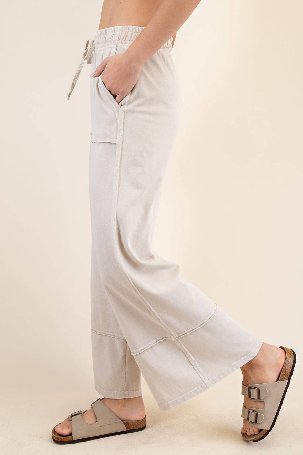 MINERAL WASHED WIDE LEG PANT