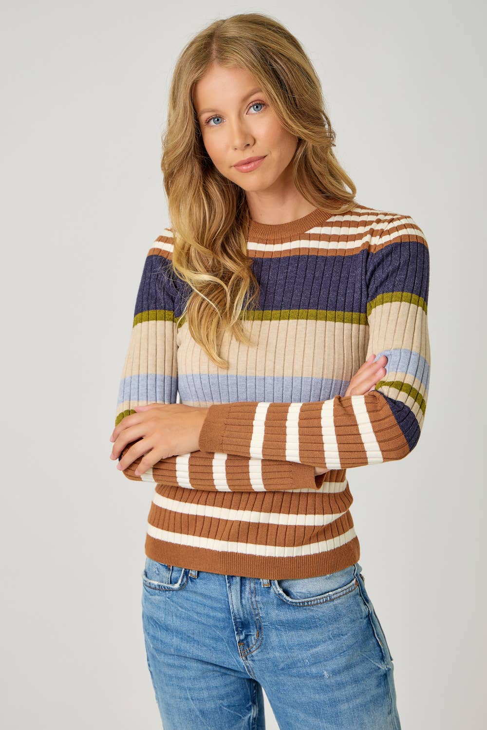 60429 Color Block Striped Sweater Top