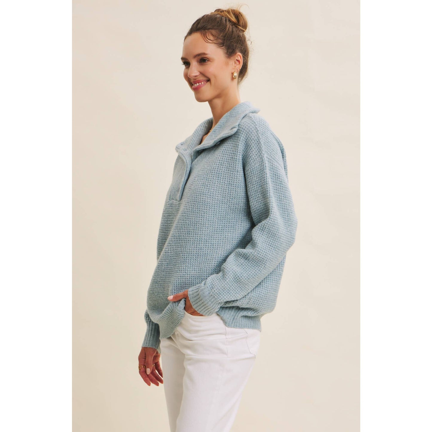 PLANET-FRIENDLY ESSENTIAL WOOL WAFFLE KNIT PULLOVER SWEATER