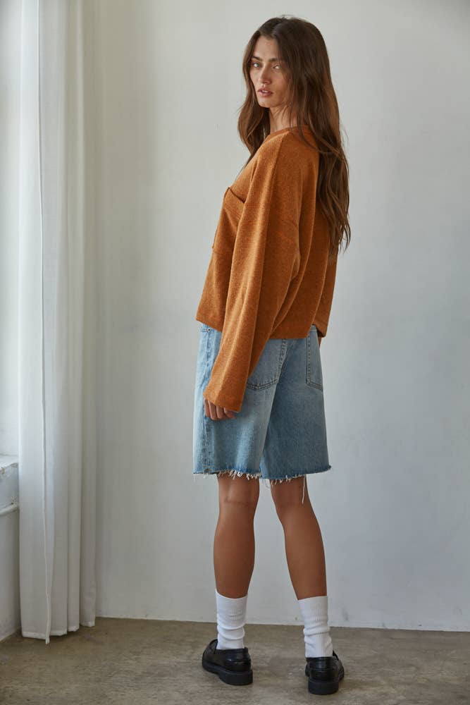 RJ3523 | Knit Polyester Spandex Front Pocket Pullover Top