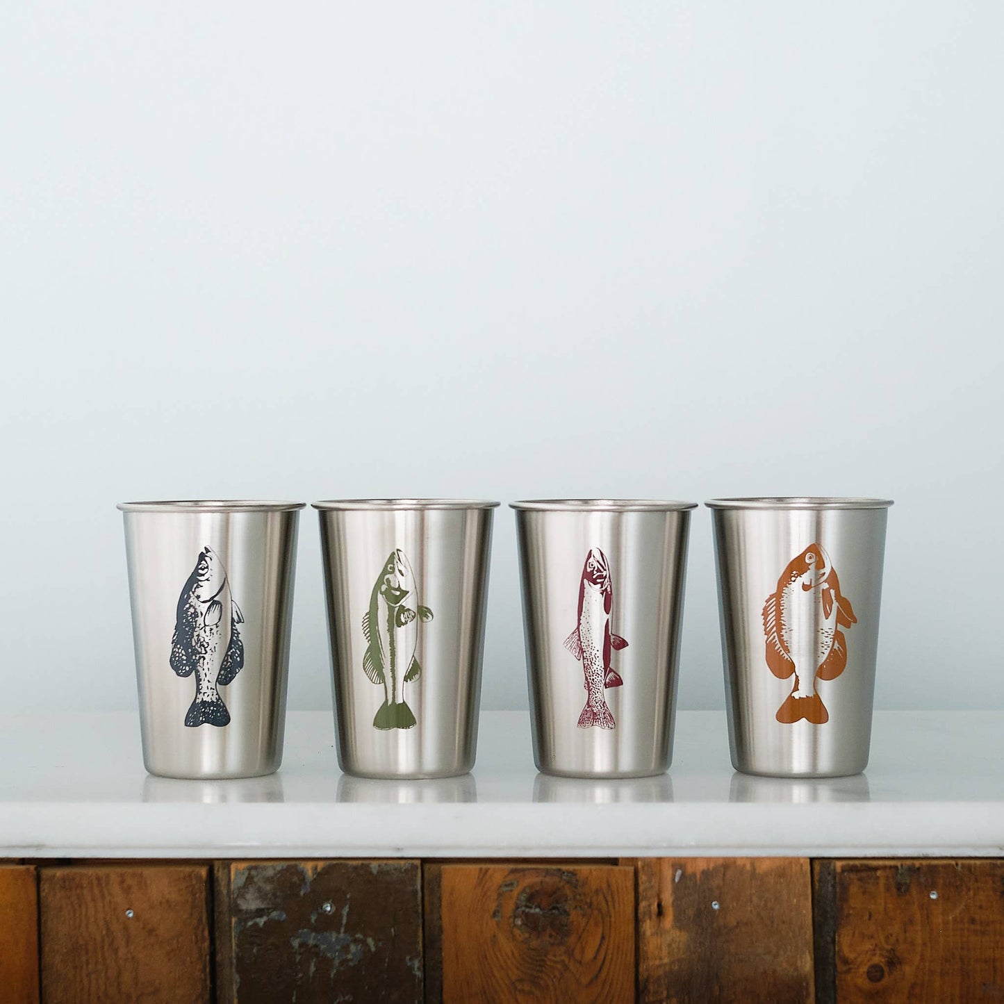Gone Fishing Stainless Steel Pint Tumblers