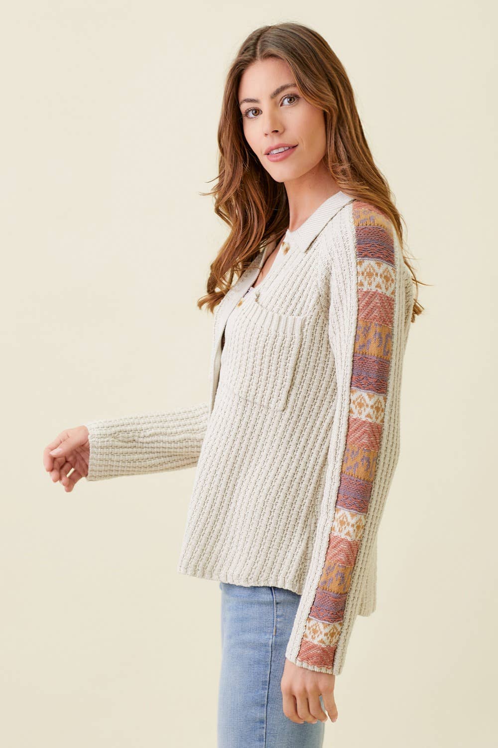60290 Mixed Weaving Sweater Jacket