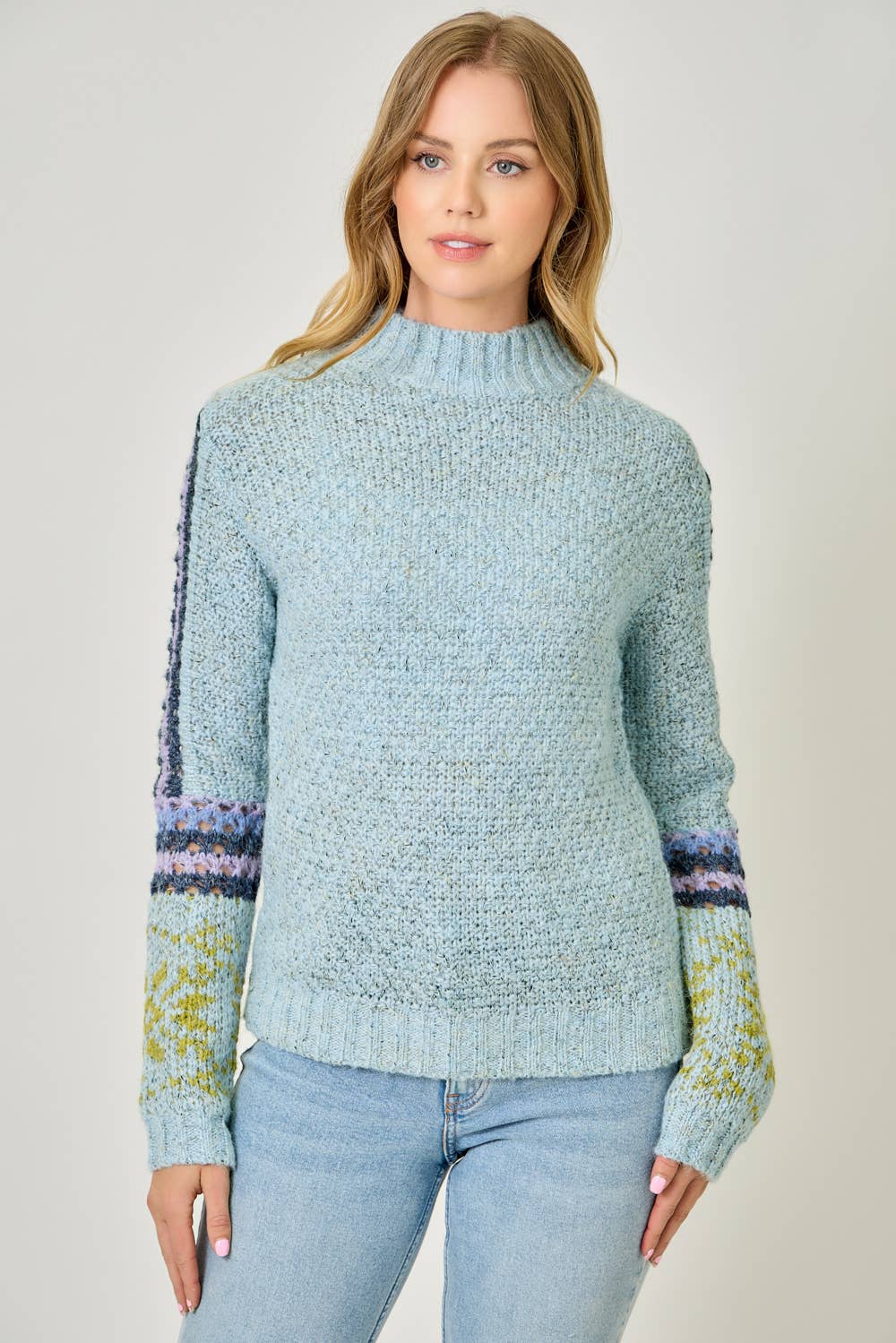 61313 Mock Neck Fair Isle Cuff Sweater