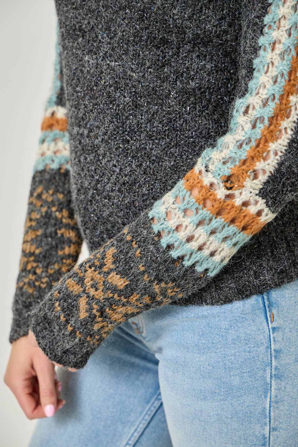 61313 Mock Neck Fair Isle Cuff Sweater