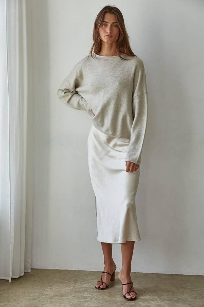 W2114 | Knit Sweater Rolled Round Neck Pullover Top