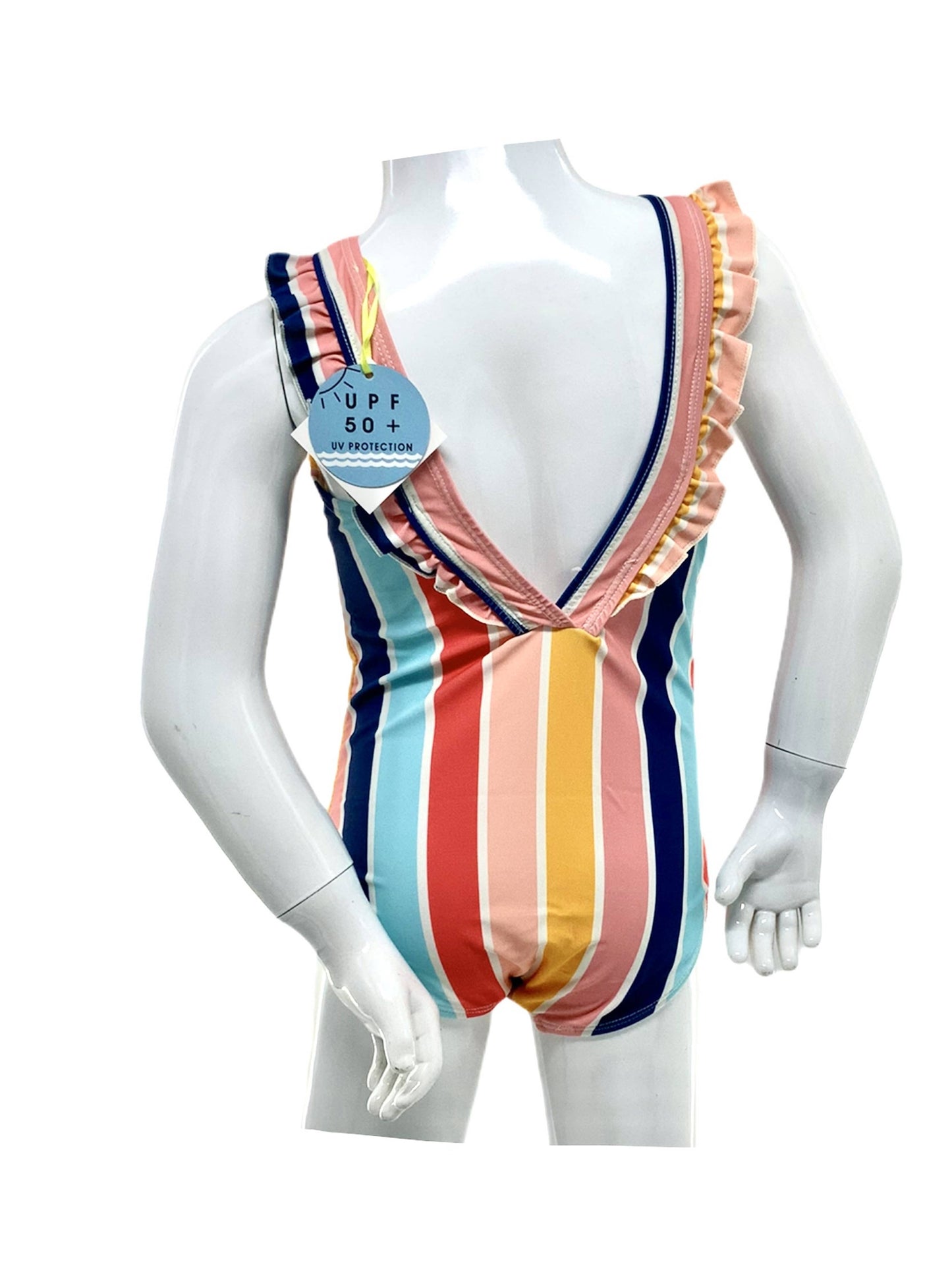 Tank 1pc with Ruffle Around Shoulder Upf 50+ Multi Stripe