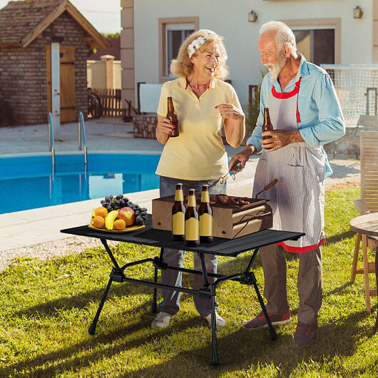 Folding Heavy-Duty Aluminum Camping Table with Carrying Bag-Silver-4