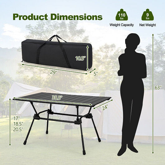 Folding Heavy-Duty Aluminum Camping Table with Carrying Bag-Silver-3