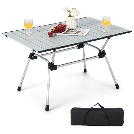 Folding Heavy-Duty Aluminum Camping Table with Carrying Bag-Silver-1