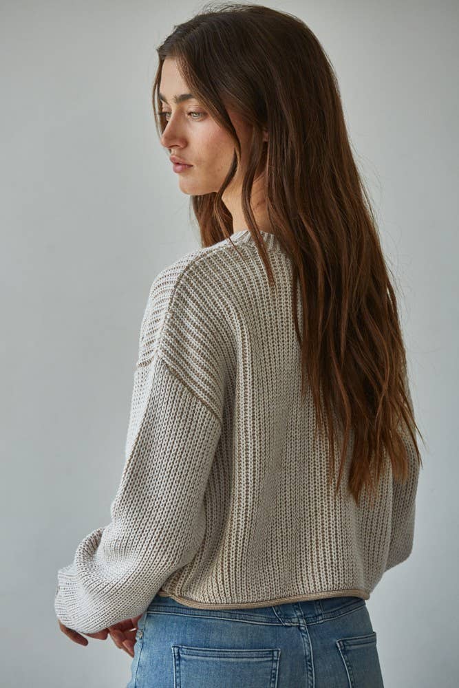 W1789 | Knit Sweater Acrylic Ribbed Crew Neck Pullover
