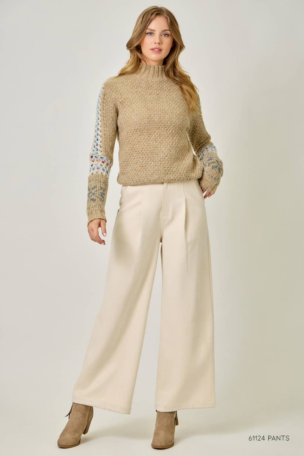 61313 Mock Neck Fair Isle Cuff Sweater