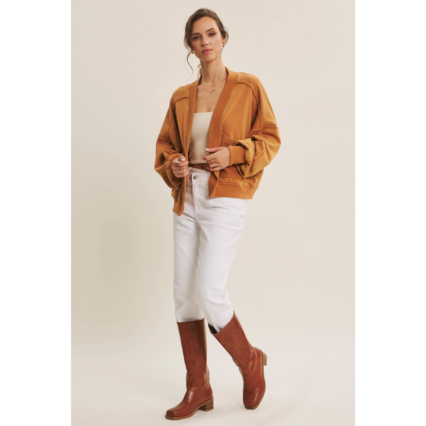 COZY FAVORITE MINERAL-WASHED FRENCH TERRY CARDIGAN