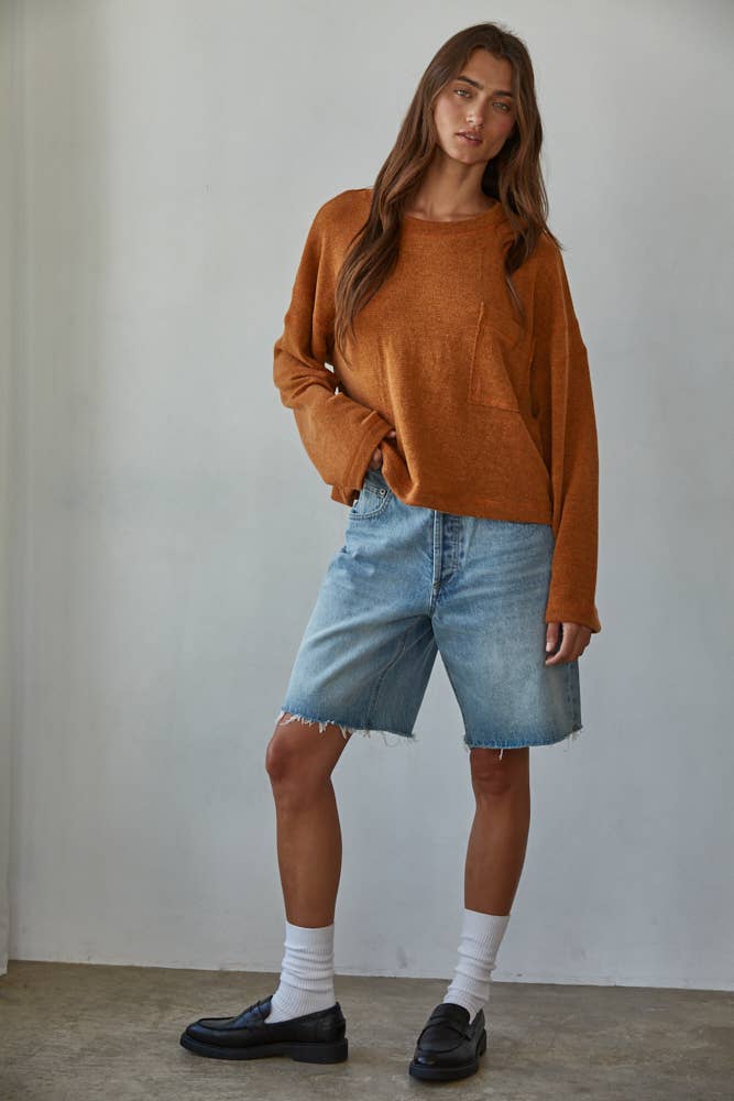 RJ3523 | Knit Polyester Spandex Front Pocket Pullover Top