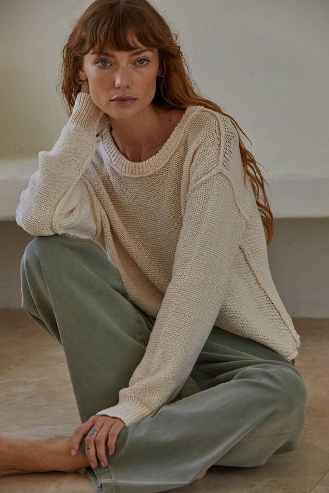 W1155 | Knit Sweater Crew Neck Long Sleeve Pullover Top