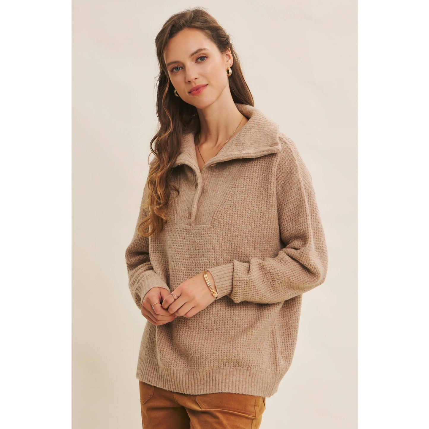 PLANET-FRIENDLY ESSENTIAL WOOL WAFFLE KNIT PULLOVER SWEATER