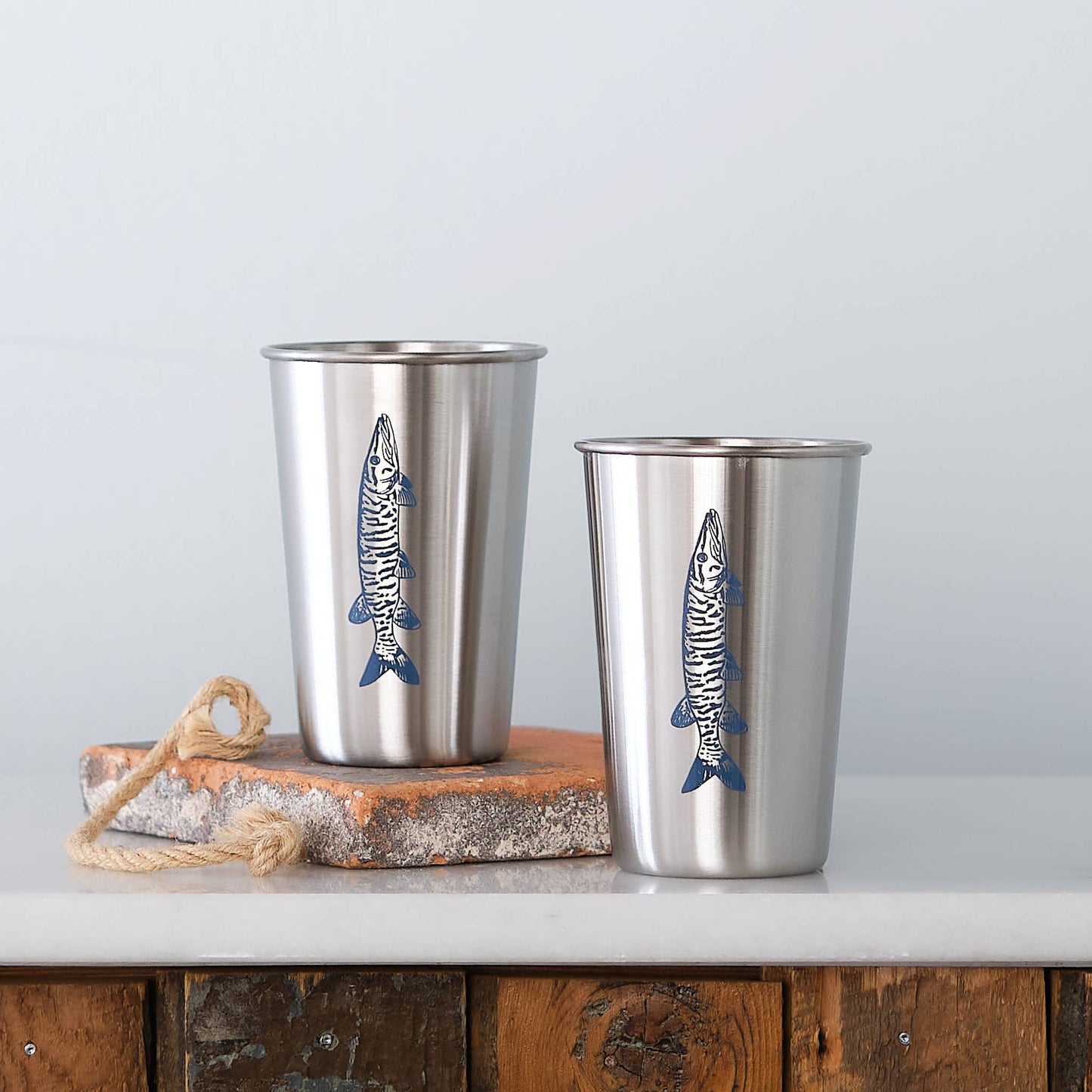 Gone Fishing Stainless Steel Pint Tumblers