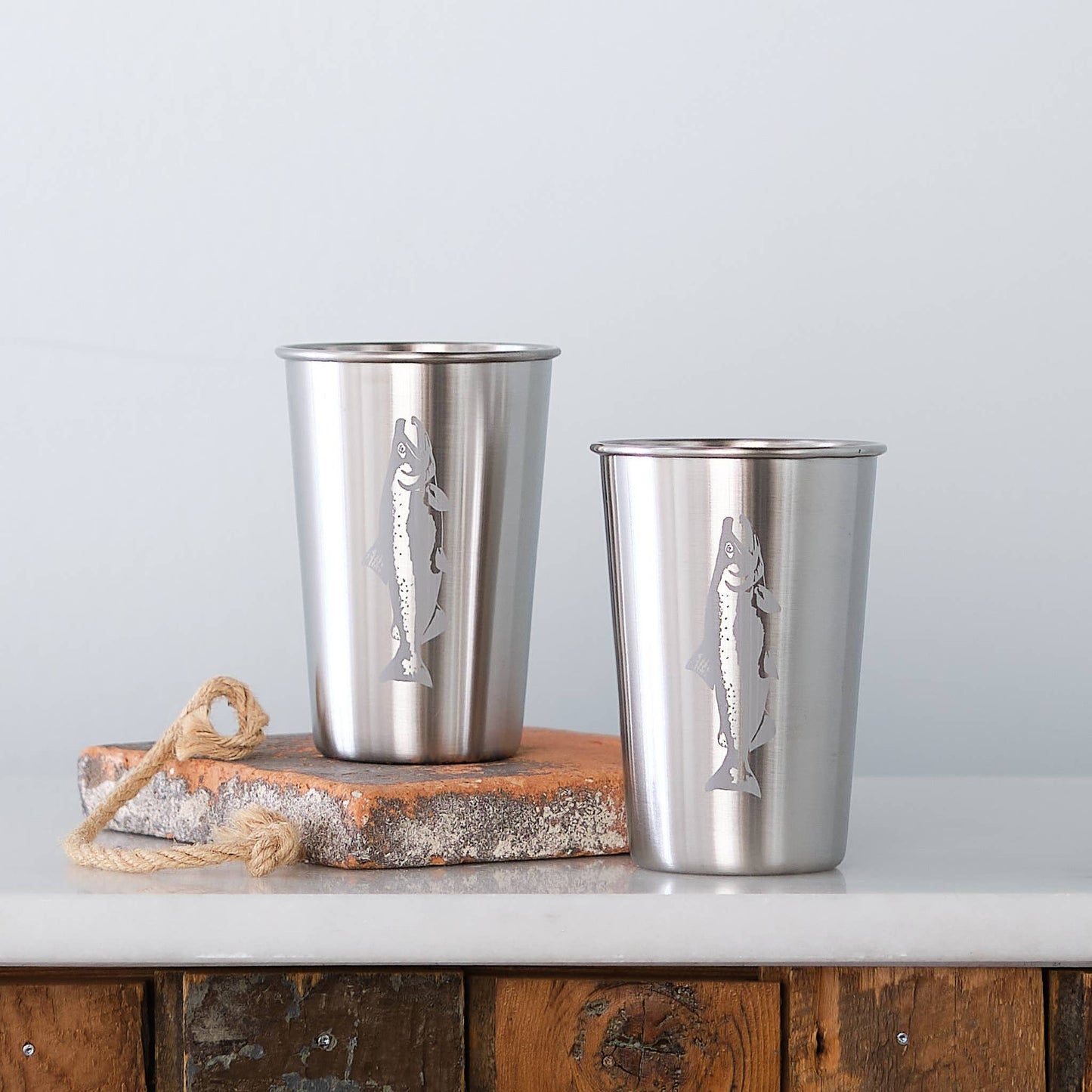 Gone Fishing Stainless Steel Pint Tumblers