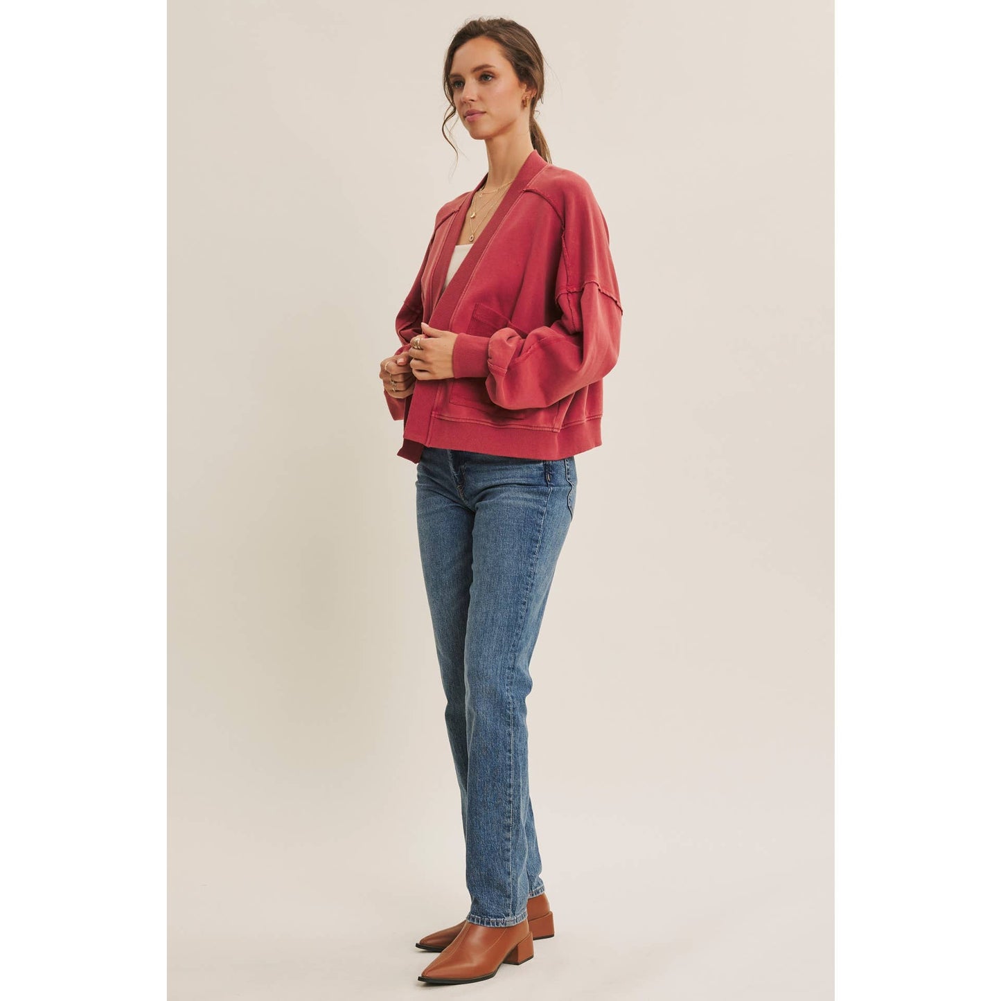 COZY FAVORITE MINERAL-WASHED FRENCH TERRY CARDIGAN
