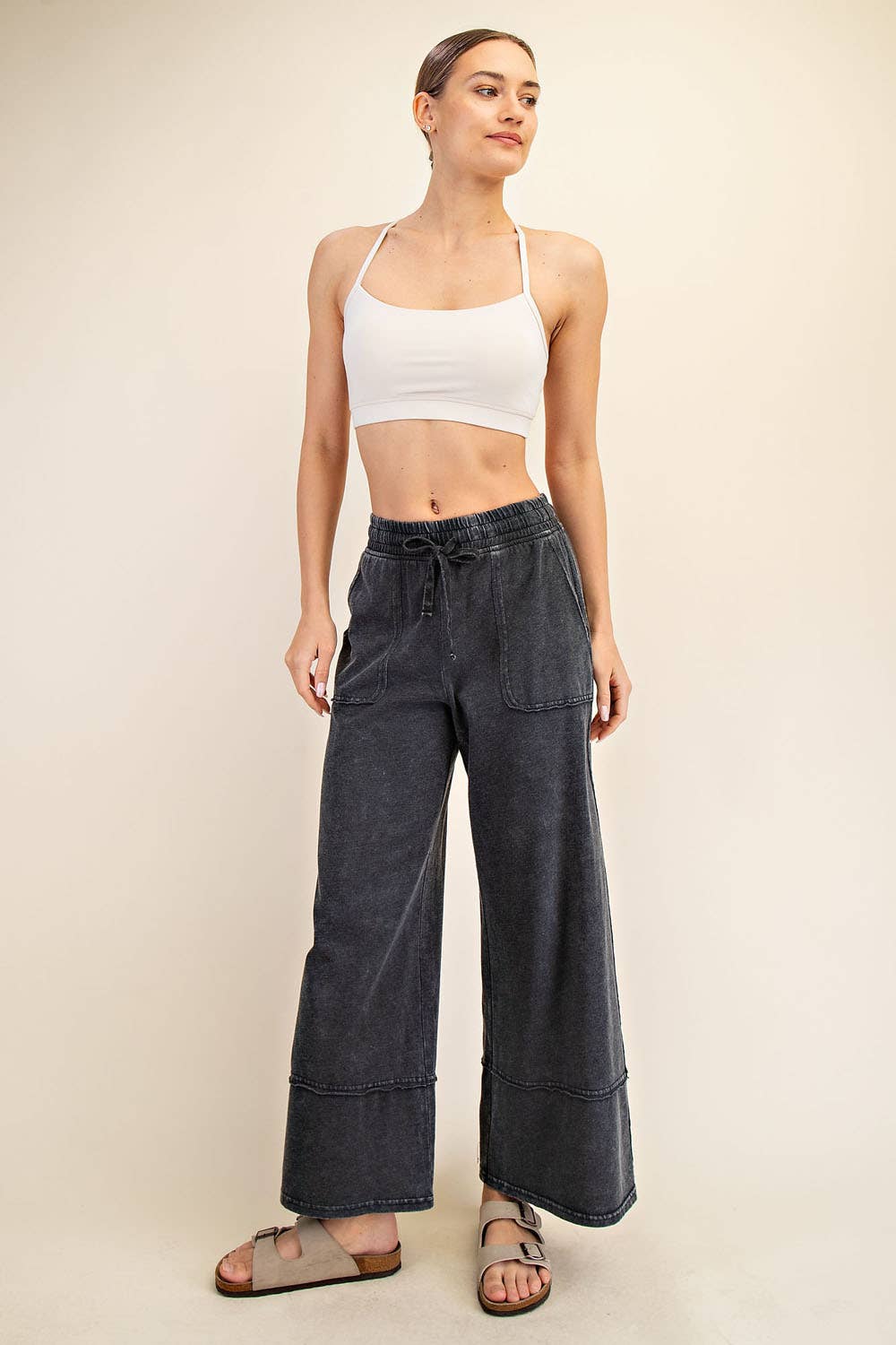 MINERAL WASHED WIDE LEG PANT