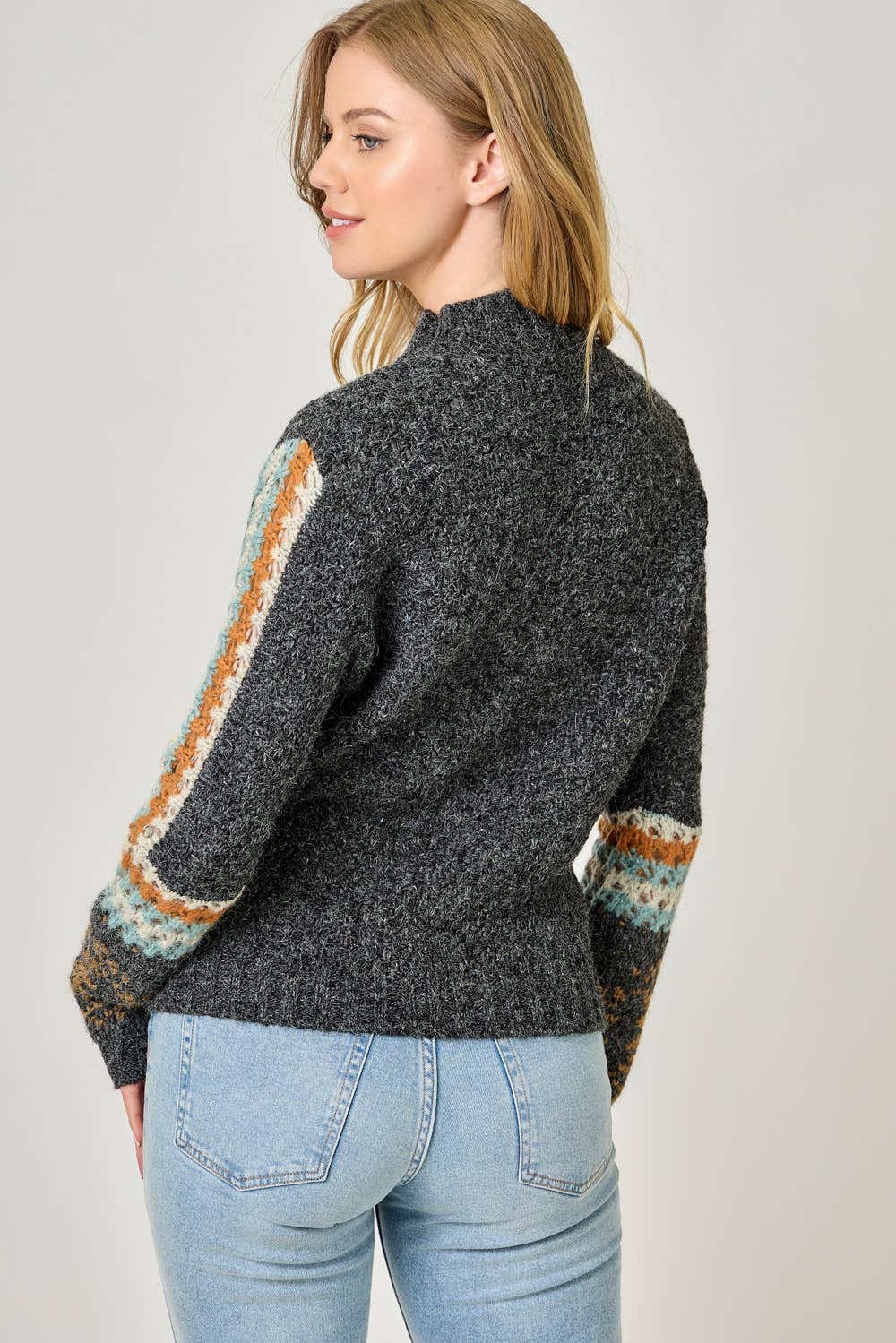 61313 Mock Neck Fair Isle Cuff Sweater