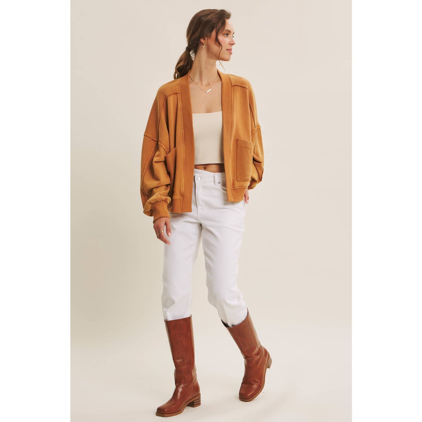 COZY FAVORITE MINERAL-WASHED FRENCH TERRY CARDIGAN