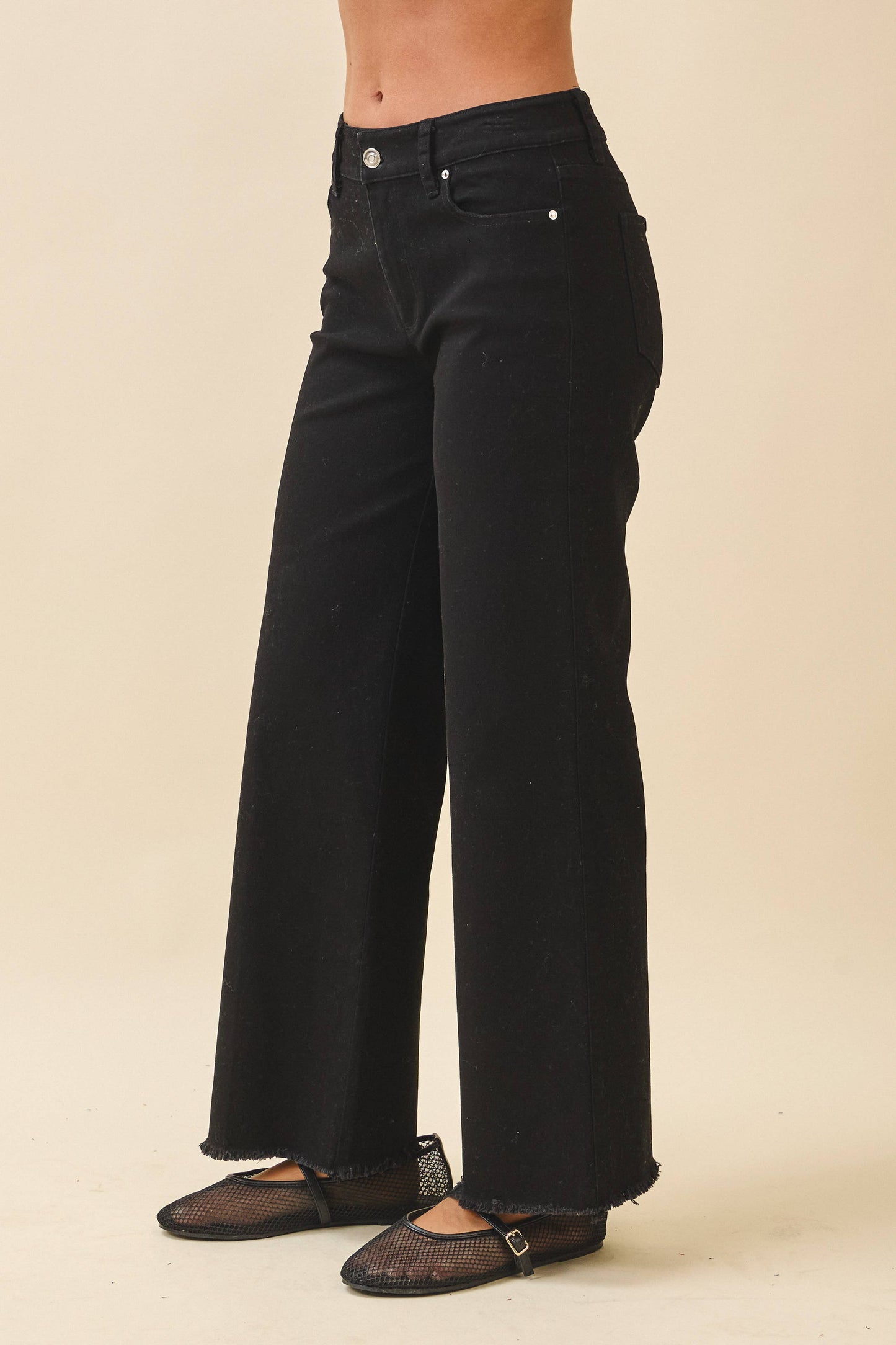 7164GK Wide Leg Raw Hem Denim Pants