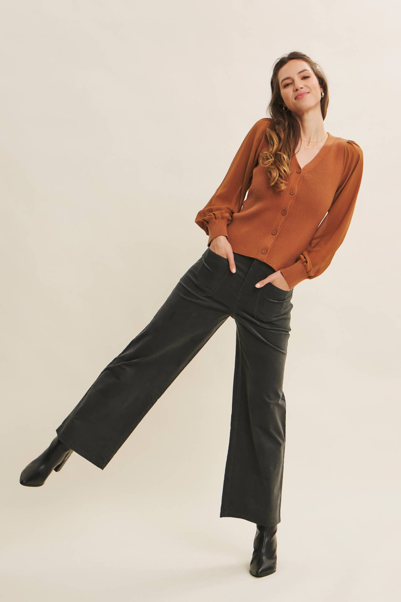 ESSENTIAL COZY CHIC CORDUROY WIDE-LEG PANTS