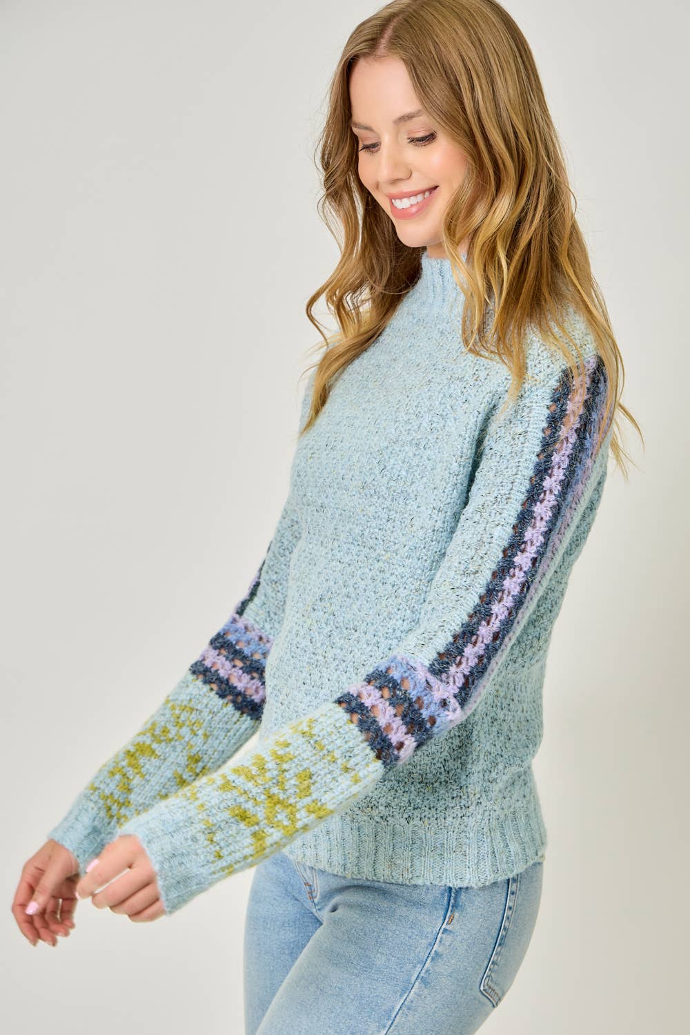 61313 Mock Neck Fair Isle Cuff Sweater