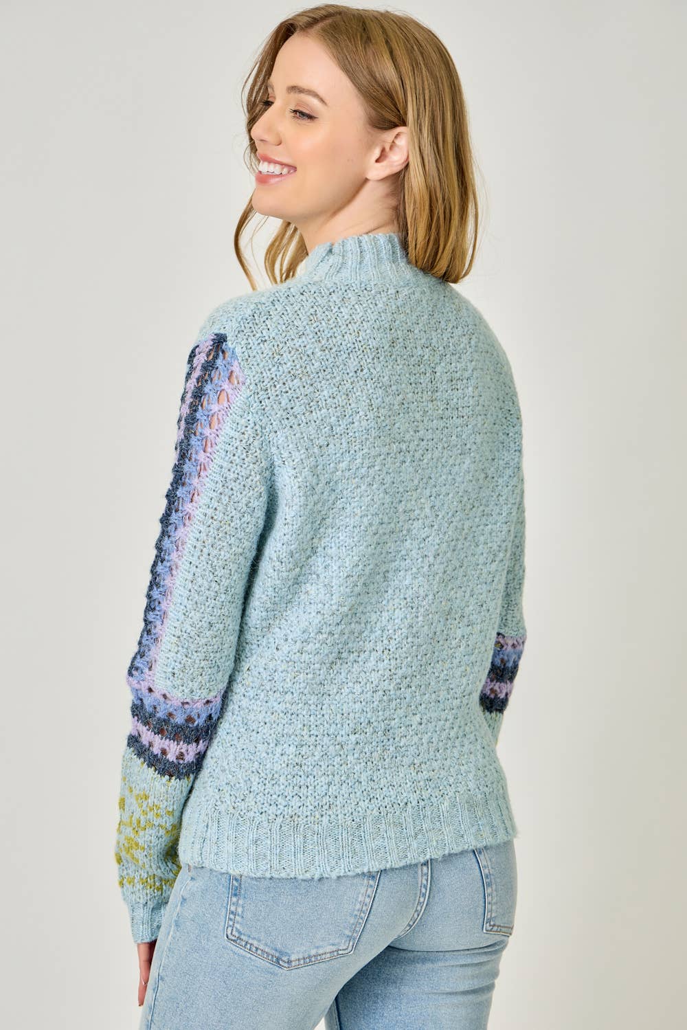 61313 Mock Neck Fair Isle Cuff Sweater