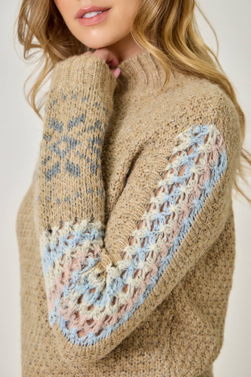 61313 Mock Neck Fair Isle Cuff Sweater