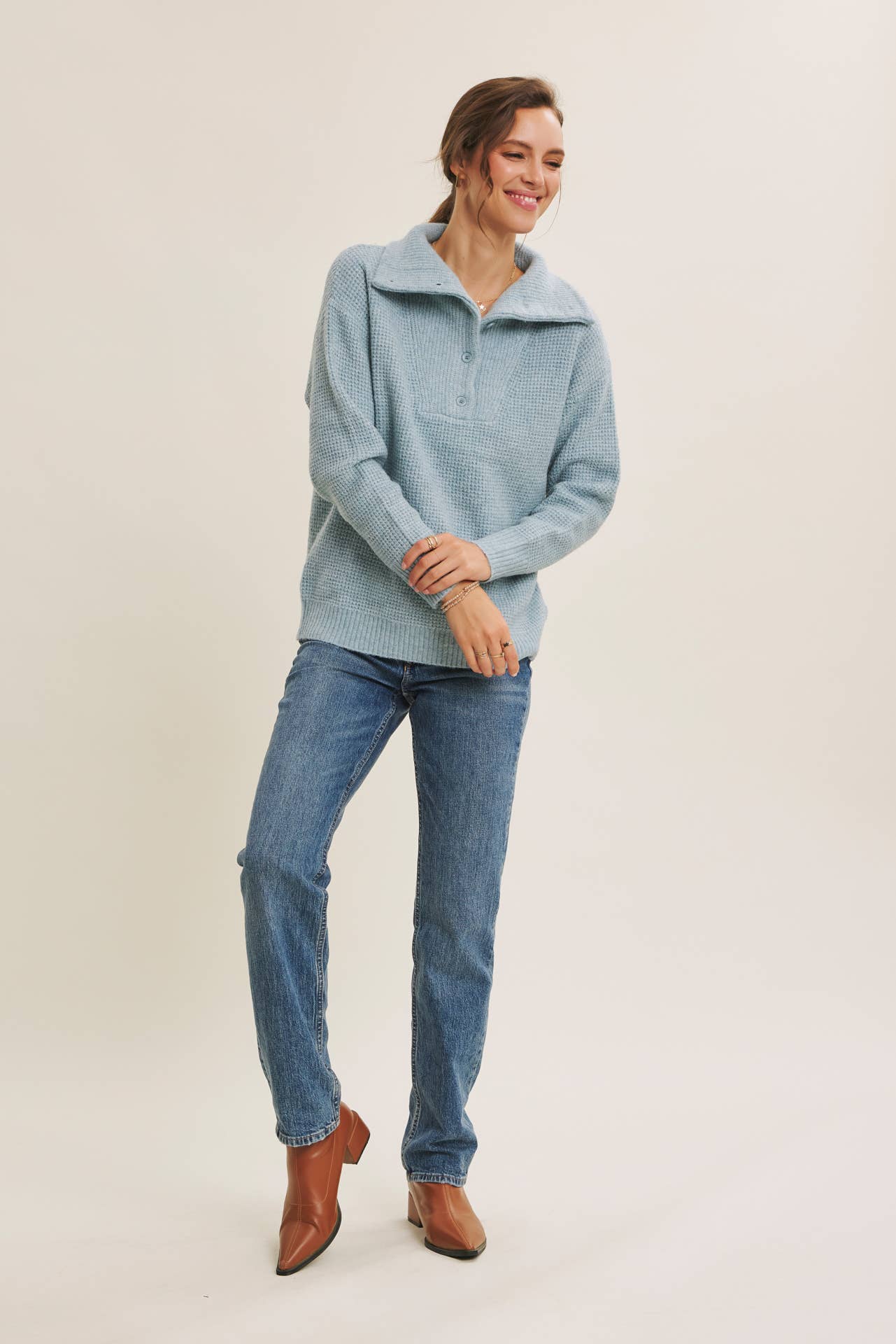 PLANET-FRIENDLY ESSENTIAL WOOL WAFFLE KNIT PULLOVER SWEATER