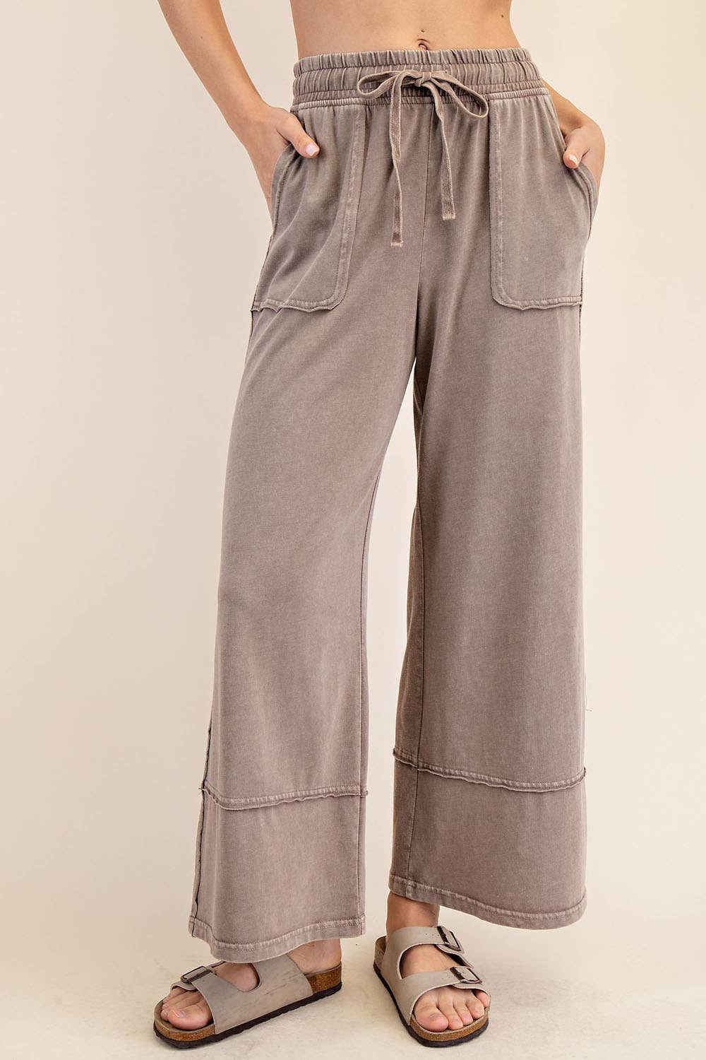 MINERAL WASHED WIDE LEG PANT