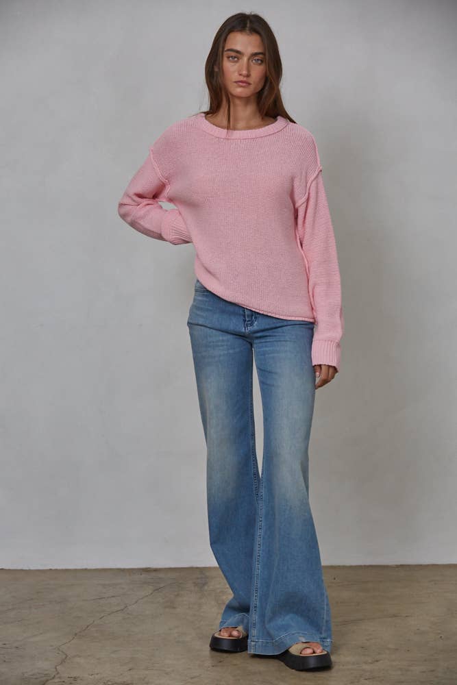 W1155 | Knit Sweater Crew Neck Long Sleeve Pullover Top