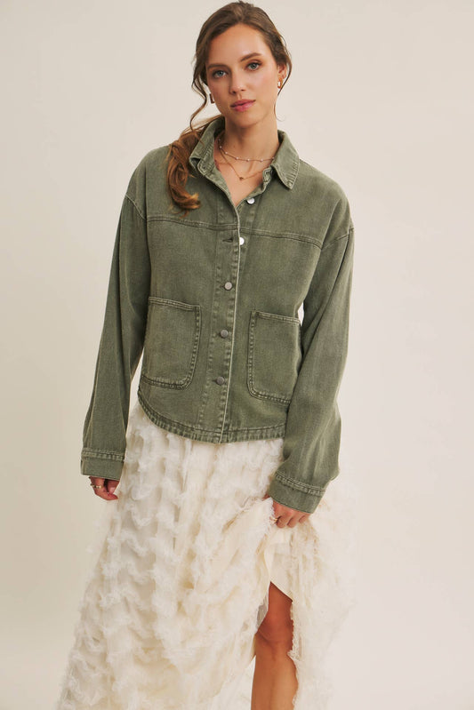 ONE OF A KIND WASHED COTTON TWILL UTILITY OVERSIZED JACKET