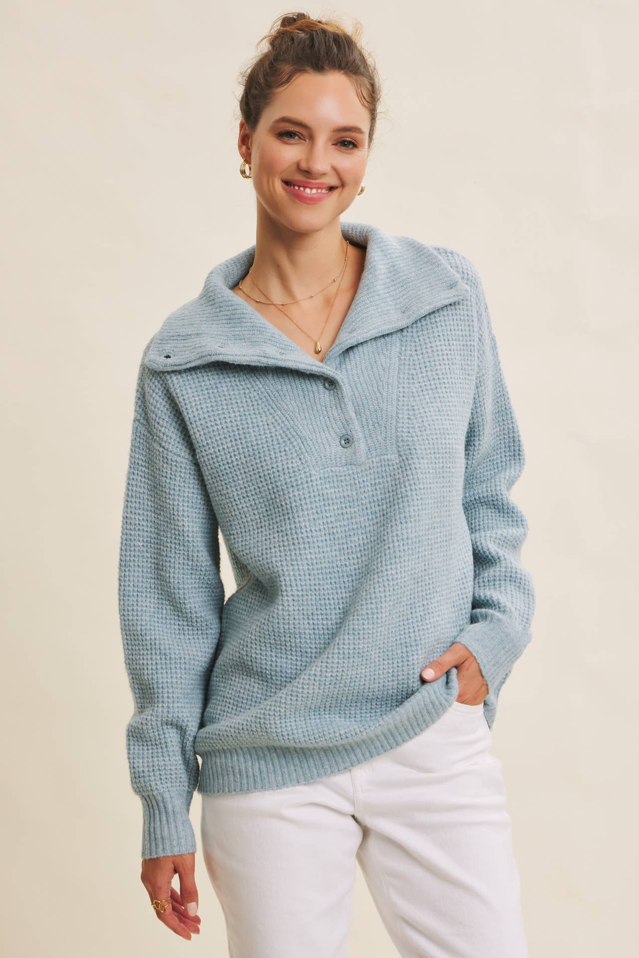 PLANET-FRIENDLY ESSENTIAL WOOL WAFFLE KNIT PULLOVER SWEATER