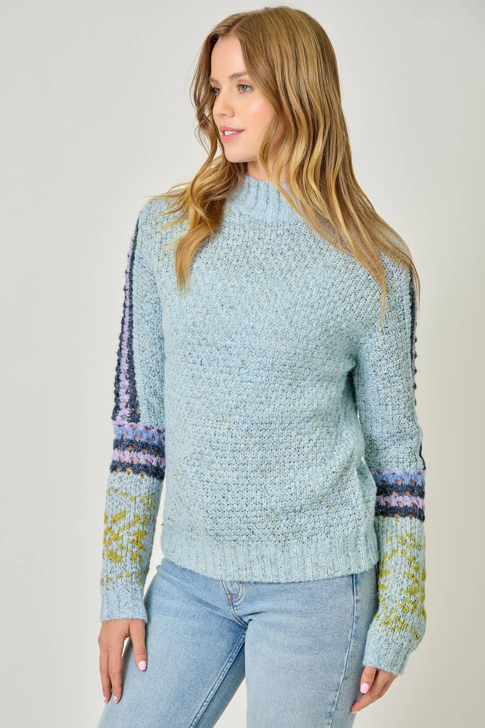61313 Mock Neck Fair Isle Cuff Sweater