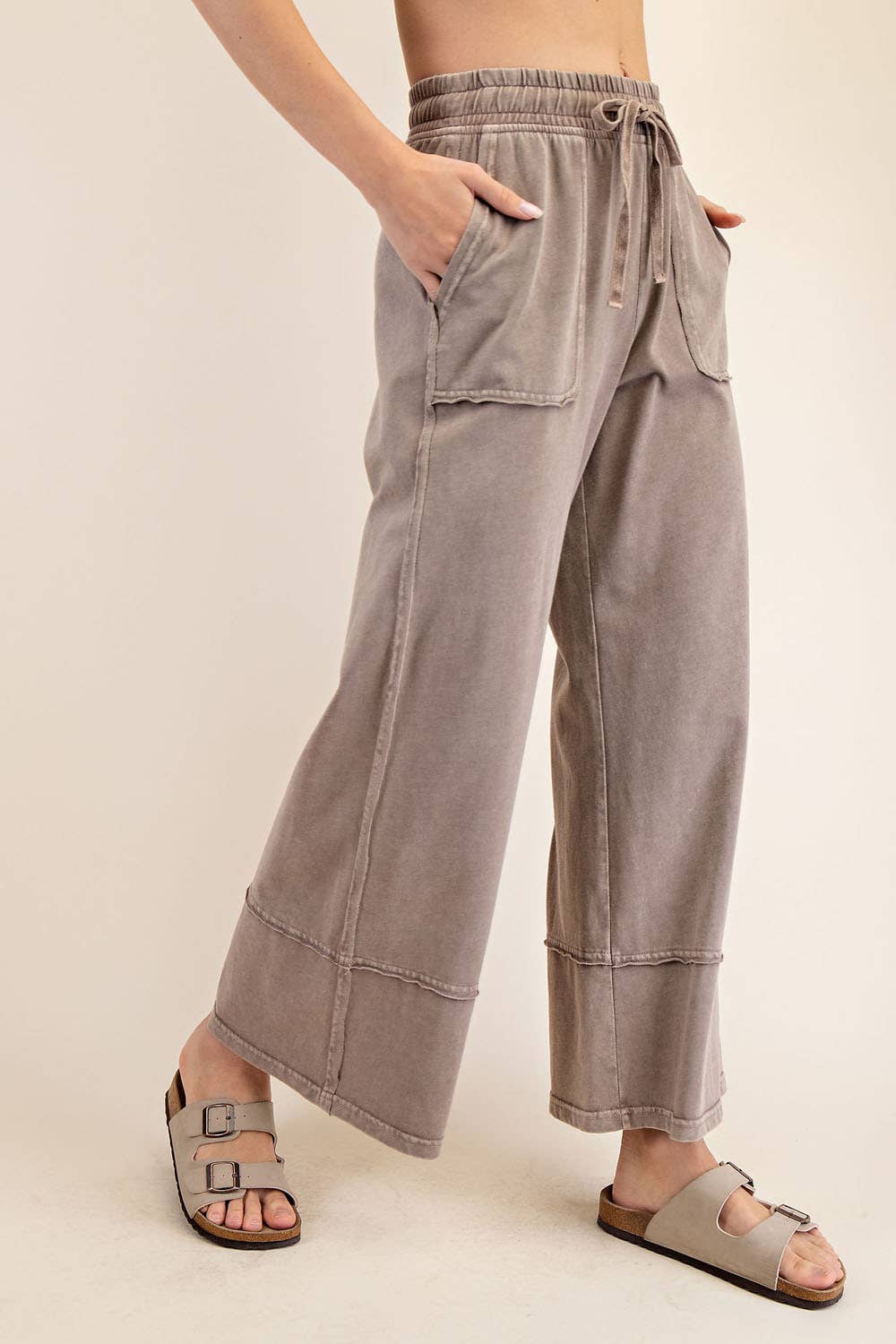 MINERAL WASHED WIDE LEG PANT