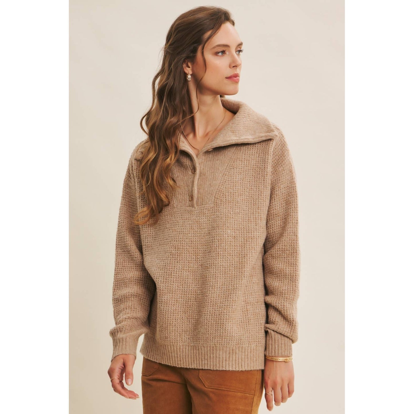 PLANET-FRIENDLY ESSENTIAL WOOL WAFFLE KNIT PULLOVER SWEATER