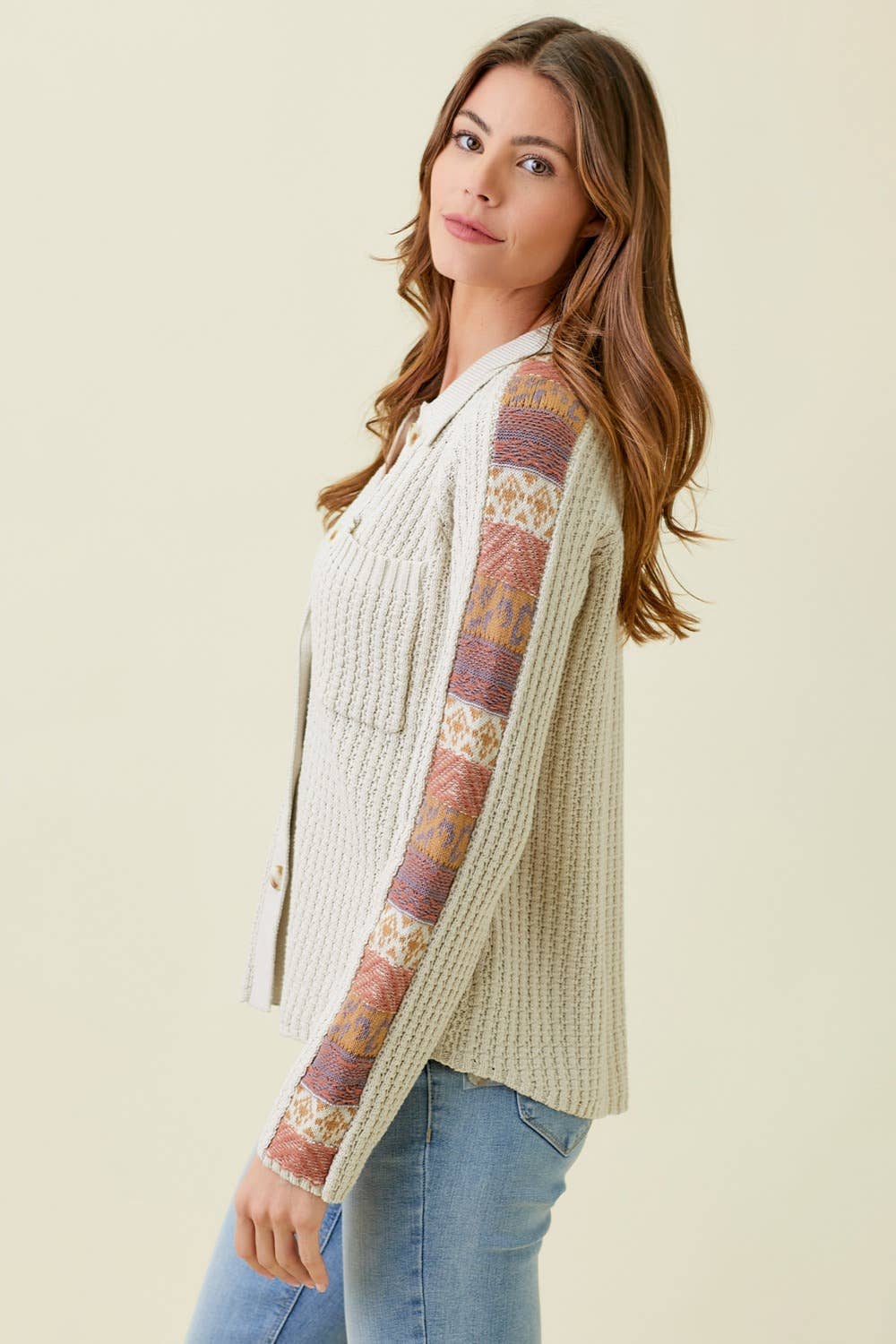 60290 Mixed Weaving Sweater Jacket
