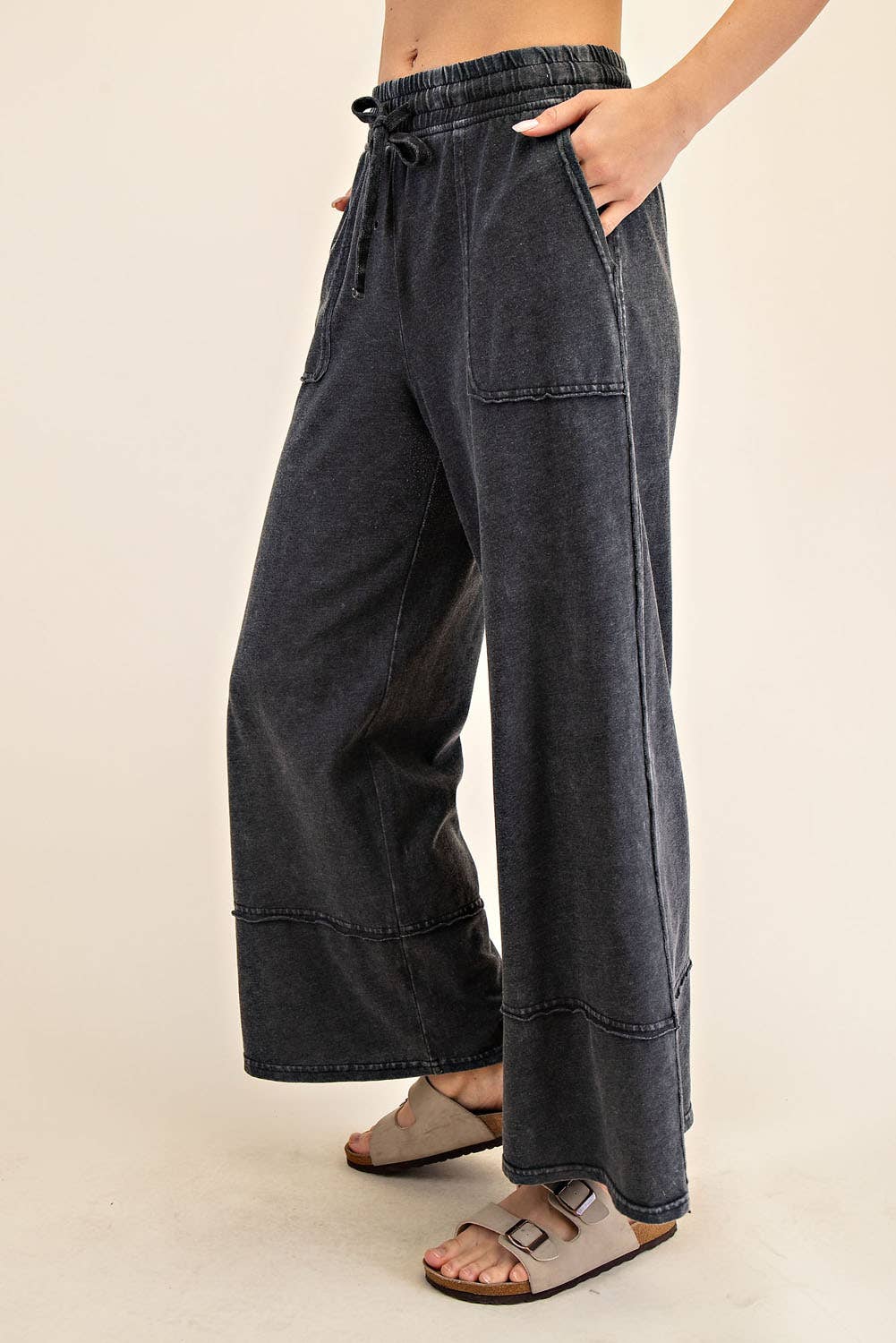 MINERAL WASHED WIDE LEG PANT