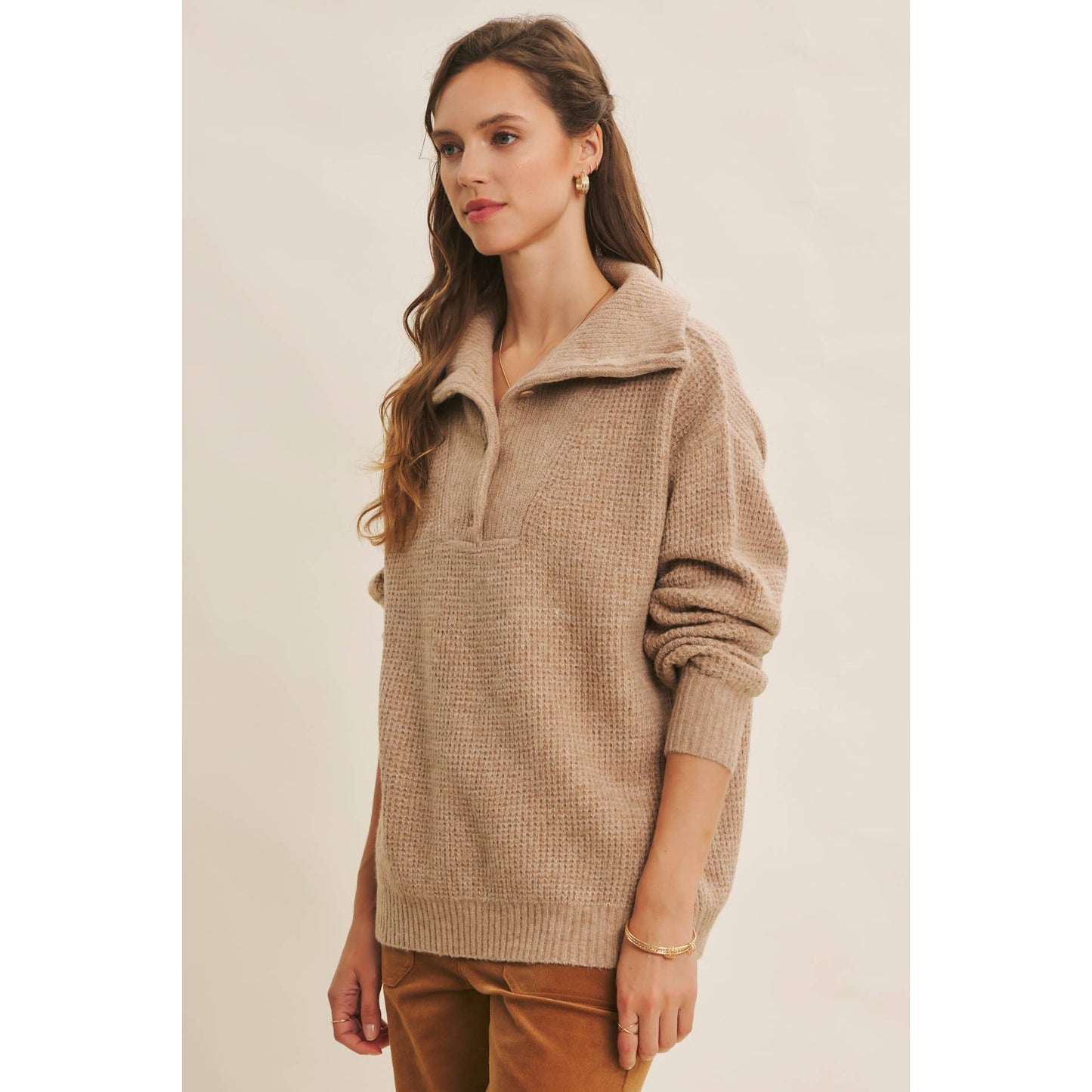PLANET-FRIENDLY ESSENTIAL WOOL WAFFLE KNIT PULLOVER SWEATER