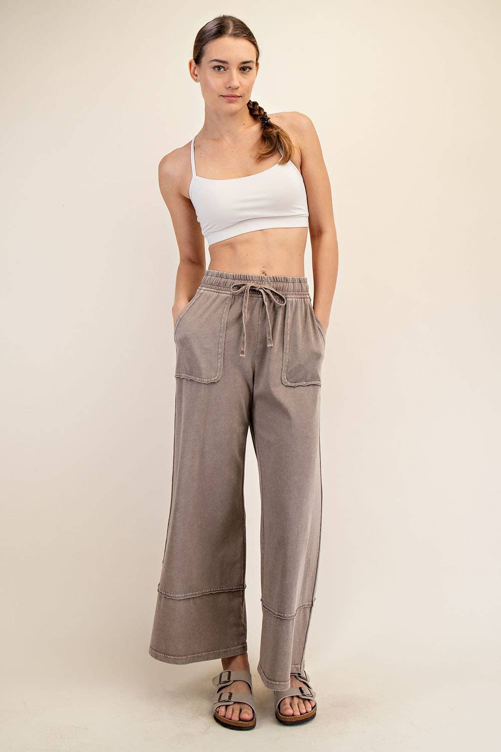 MINERAL WASHED WIDE LEG PANT