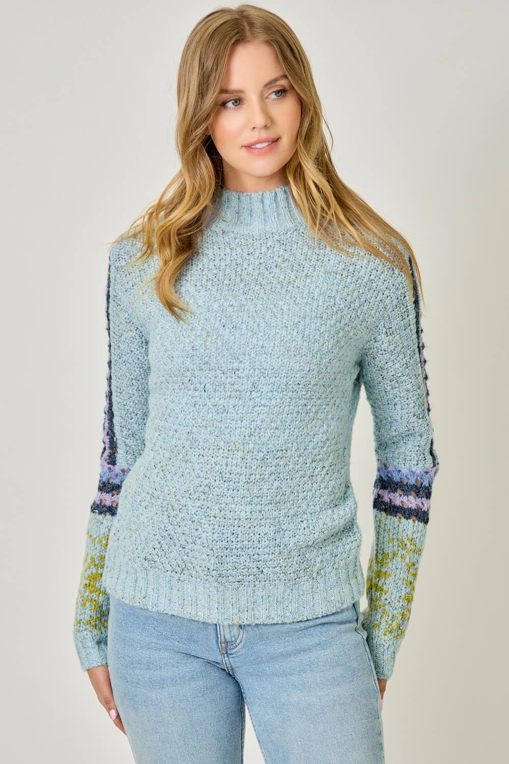 61313 Mock Neck Fair Isle Cuff Sweater