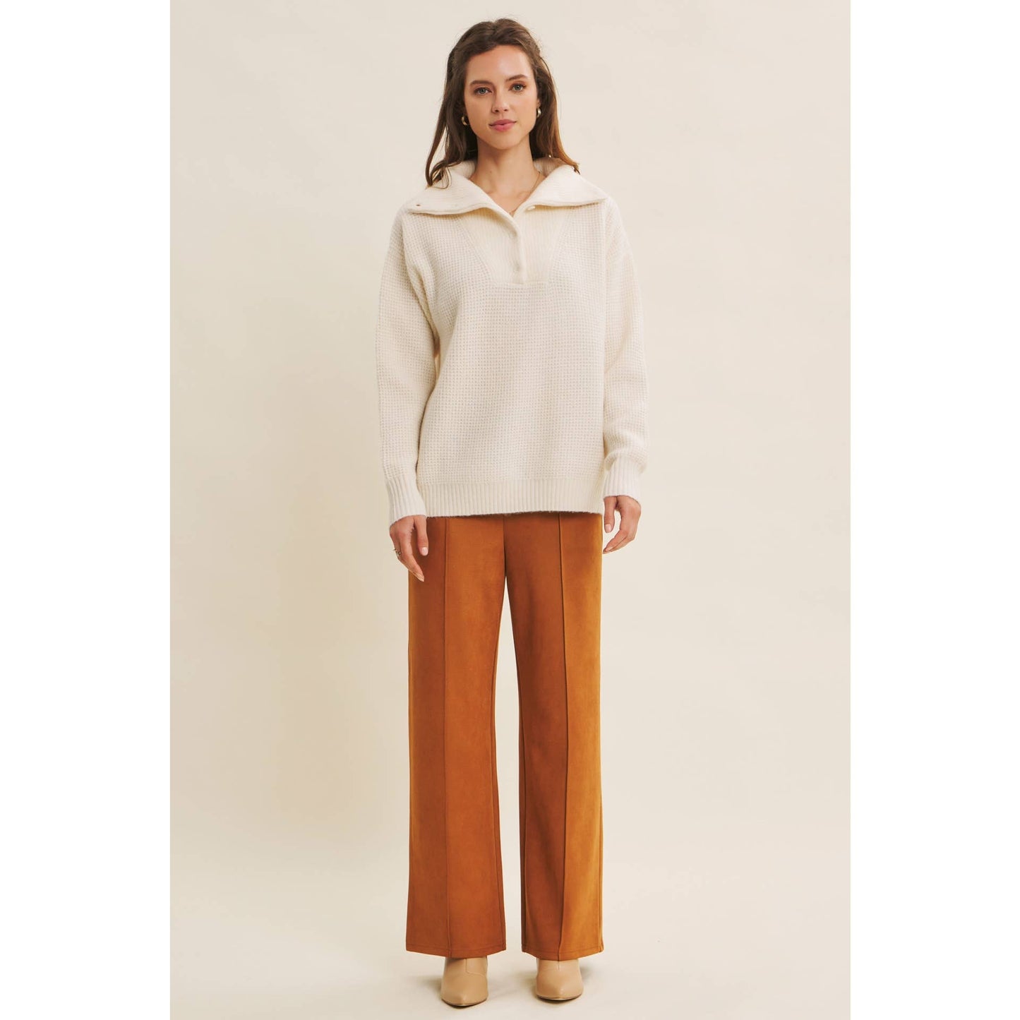 PLANET-FRIENDLY ESSENTIAL WOOL WAFFLE KNIT PULLOVER SWEATER