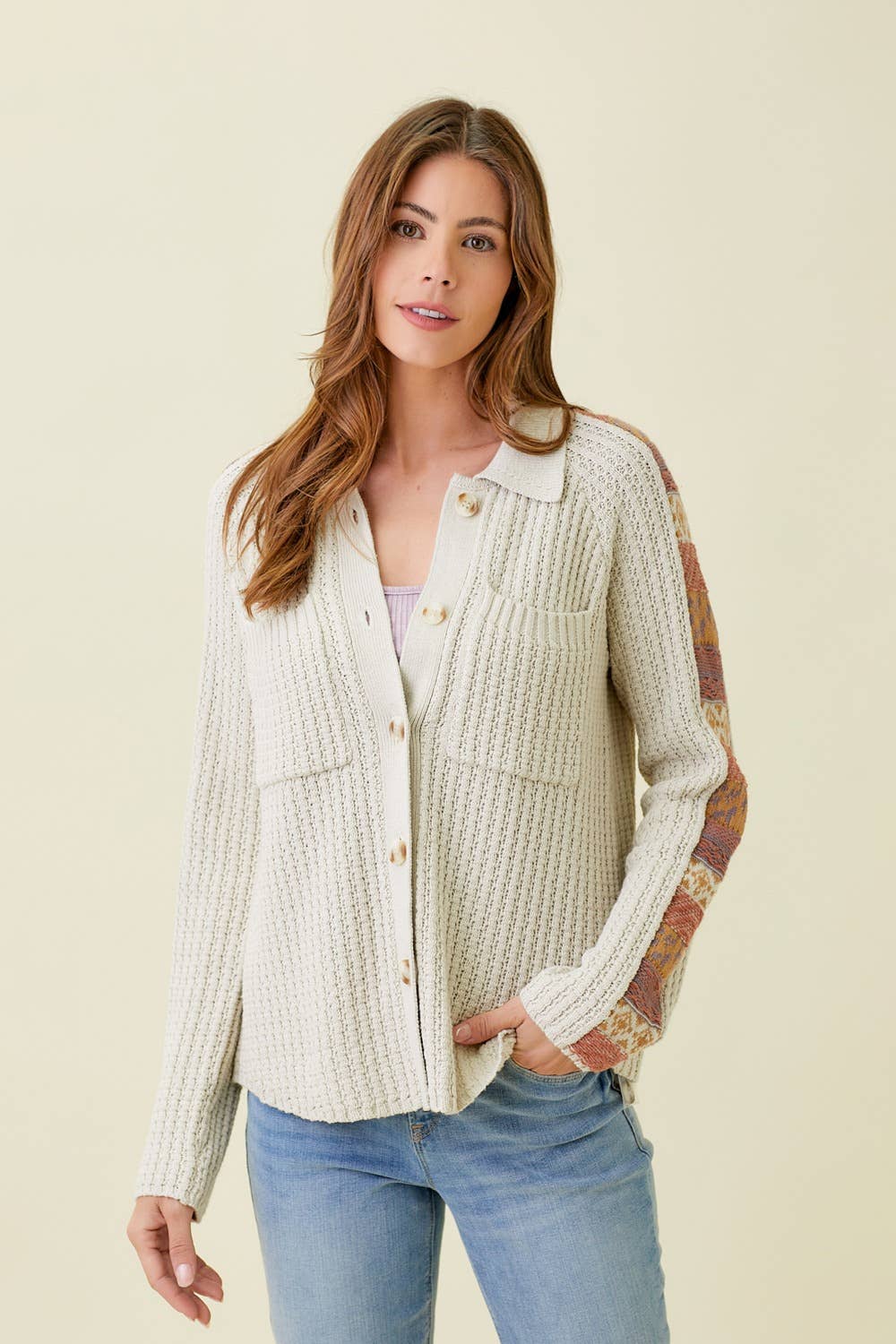 60290 Mixed Weaving Sweater Jacket