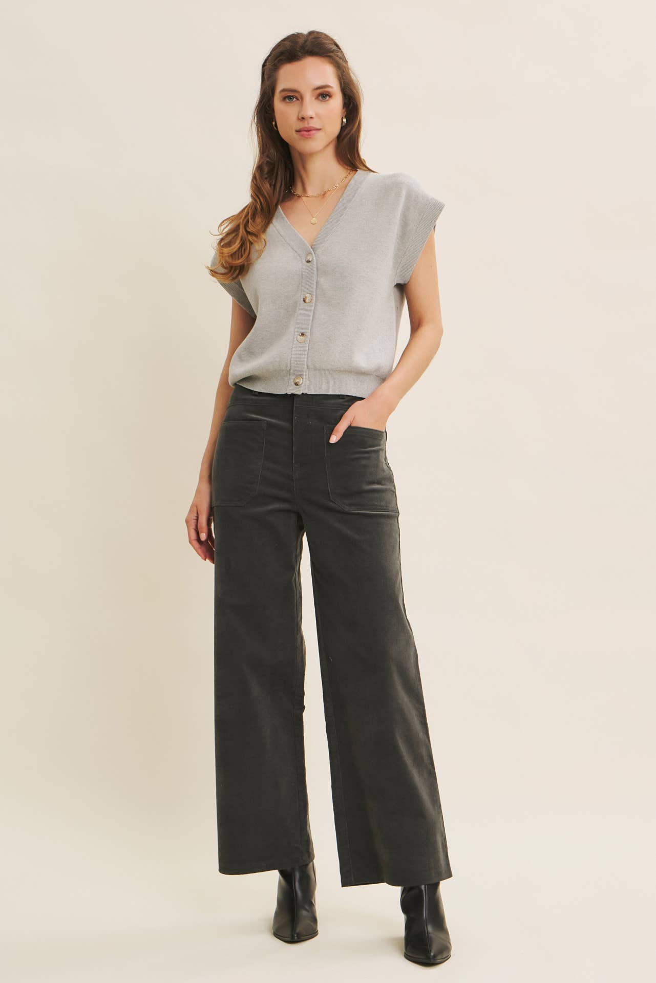 ESSENTIAL COZY CHIC CORDUROY WIDE-LEG PANTS