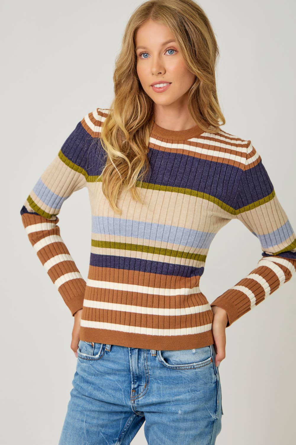 60429 Color Block Striped Sweater Top