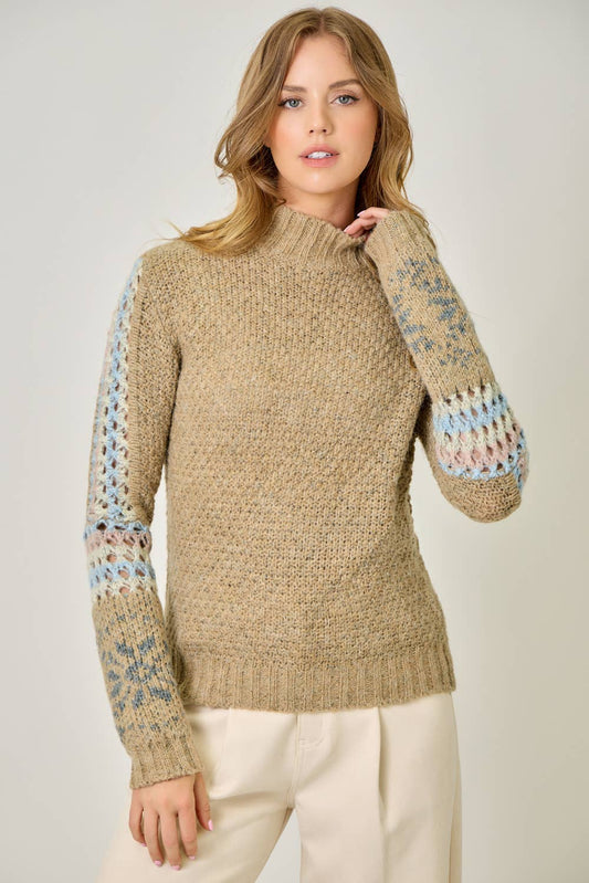 61313 Mock Neck Fair Isle Cuff Sweater
